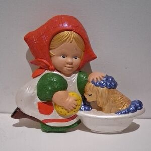 Vintage Homco "Girl Bathing Pets" Wall Plaque-Dog